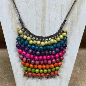TROPICAL IVORY TAGUA NUTS NATURAL SEED BEADS RAINBOW BIB COLLAR NECKLACE ARTISAN